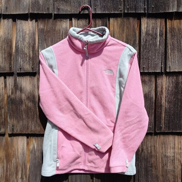 Girls North Face Pink Gray Full Zip Fleece Jacket Size Youth - Picture 2 of 12